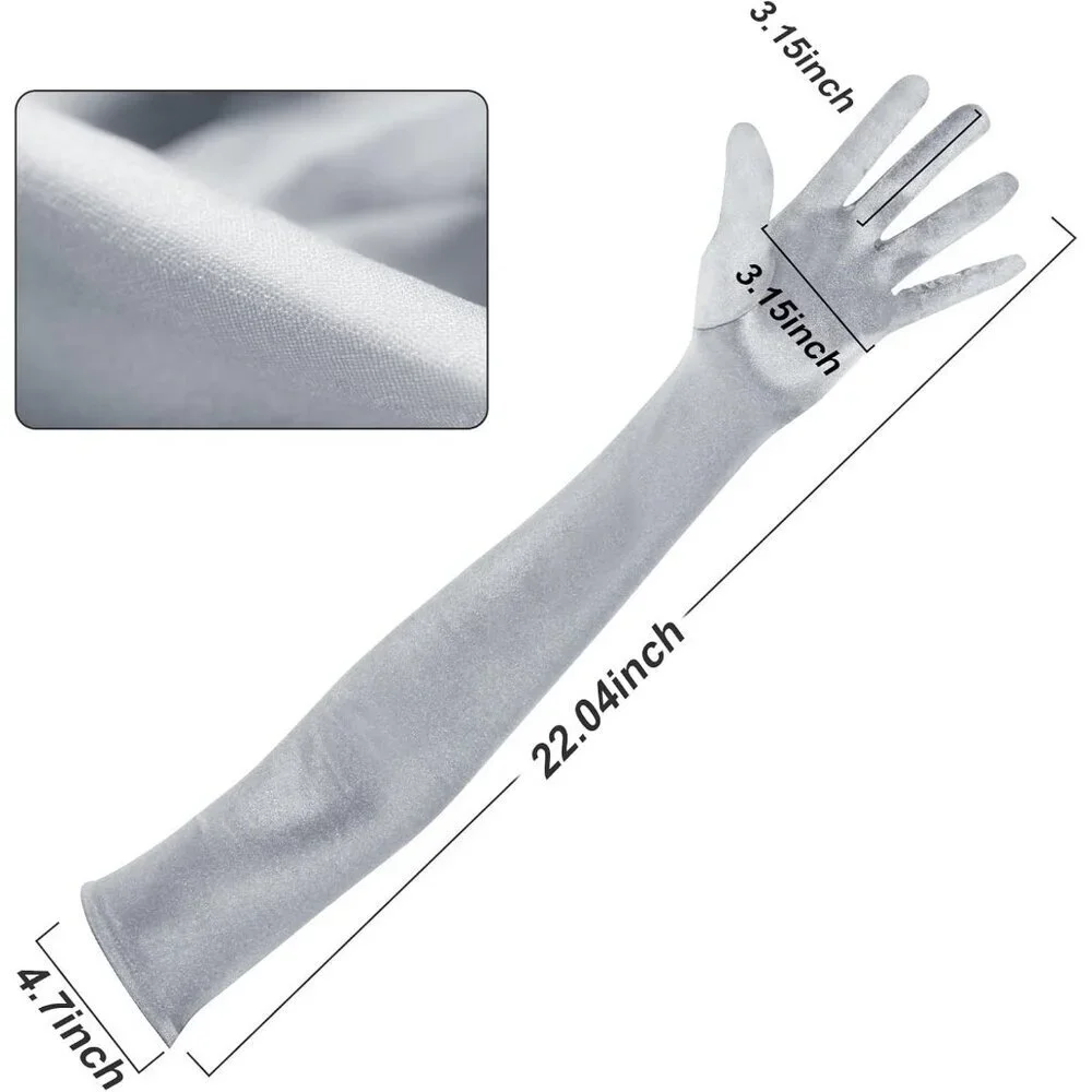 Women's Satin Dark Silver Long Gloves Costumes Elbow Length Evening Party Prom